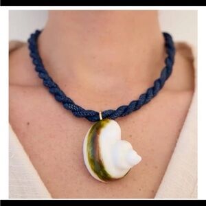 NWT Zara Necklace Blue Denim Metallic Choker Medium Shell